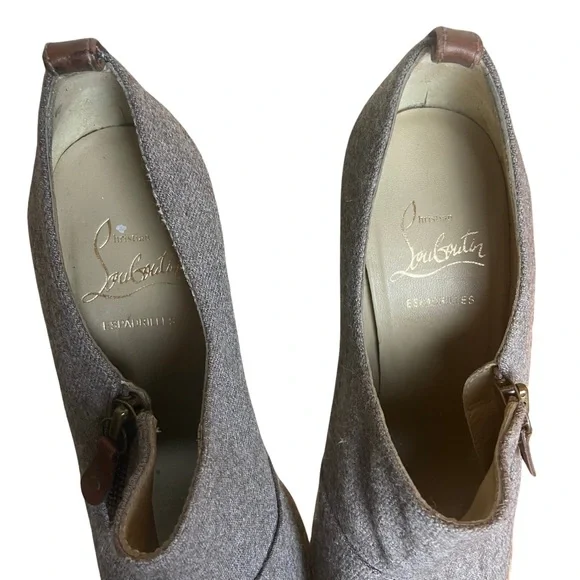 Christian Louboutin Deroba Espadrille Wedges Grey Open Toe Platform Booties 36 6